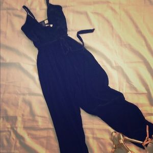 Navy Blue Velvet Jumpsuit